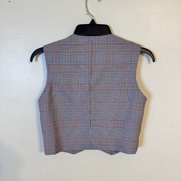 Vintage Womens White Red & Black Plaid Cropped Vest XS Button Front 1990s - Picture 2 of 4